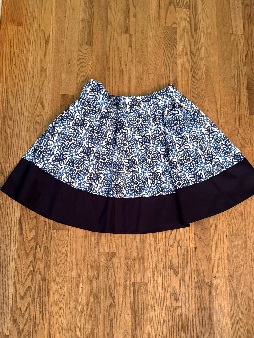 Milly Blue and White Printed Circle Skirt with Navy Border